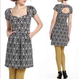 Anthropologie Deletta Black White Cutout Back Mini Dress A-Line Short Sleeve S